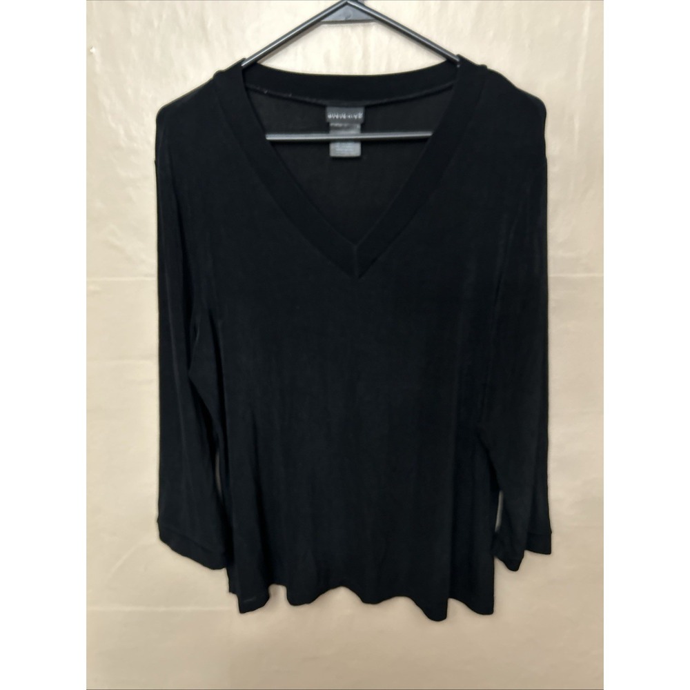 Citiknits Large Basic Black V Neck Silky Top